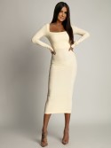 Pencil midi dress with a diamond neckline ekri FG671